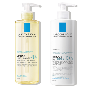 La roche-posay lipikar huile lavante ap+ измиващо олио 400мл. + мляко за тяло за суха и много суха кожа 400мл.