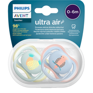 Ортодонтични залъгалки Ultra Air папагал 0-6м. 2бр Avent