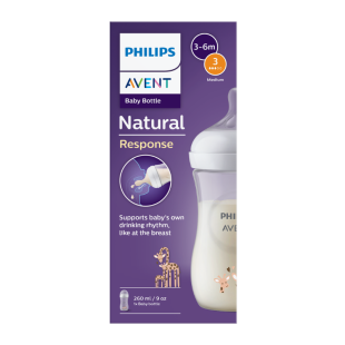 Бутилка Natural Response 260мл 3м-6м с биберон с поток 3 - картинка момиче Avent