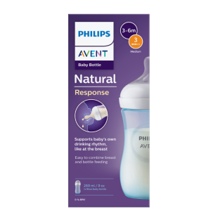 Бутилка Natural Response 260мл 3-6м с биберон с поток 3 - син цвят Avent