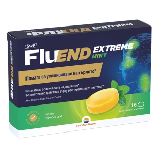 FluEnd Extreme за успокояване на гърлото с вкус на мента х16 таблетки за смучене Sun Wave Pharma