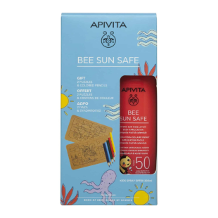 Apivita Bee Sun Safe Слънцезащитен спрей за бебета SPF50 200мл + Крафт пъзел + цветни моливчета