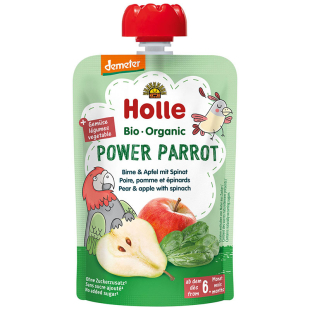 Holle Био пюре пауч с круша, ябълка и спанак 6+месеца 100г