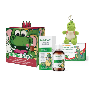 Комплект Хербал Септ Сироп за кашлица 100мл +  Близалки за гърло Диня 6 броя