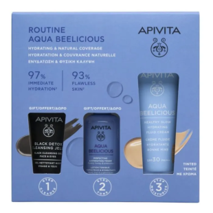 Комплект Apivita Aqua Beelicious Тониран флуид SPF30 40мл + Бустер за лице 10мл + Black Detox Почист