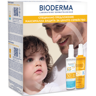 Комплект Bioderma Photoderm Слънцезащитен спрей за деца SPF50+ 200 мл + Слънцезащитен спрей за възра