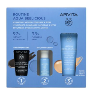 Комплект Apivita Aqua Beelicious Тониран крем SPF30 40мл + Детокс гел 15мл + Освежаващ бустер 10мл