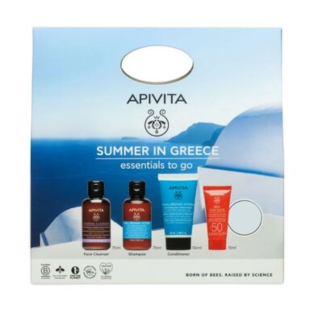 Комплект за път Apivita Summer in Greece Почистваща пяна х75 мл + Шампоан х75 мл + Балсам х75 мл + С