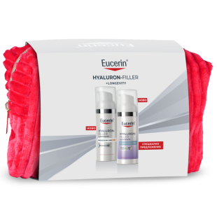 Комплект Eucerin Hyaluron-Filler + Longevity Дневна грижа SPF30 50мл + Нощна грижа 50мл + несесер
