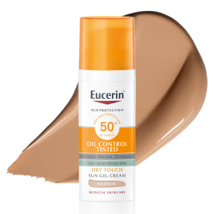 Eucerin oil control оцветен слънцезащитен гел-крем за лице spf50+ тъмен, 50мл