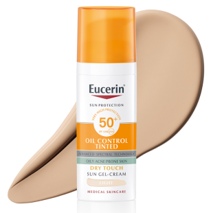 Eucerin oil control оцветен слънцезащитен гел-крем за лице spf50+ светъл, 50мл