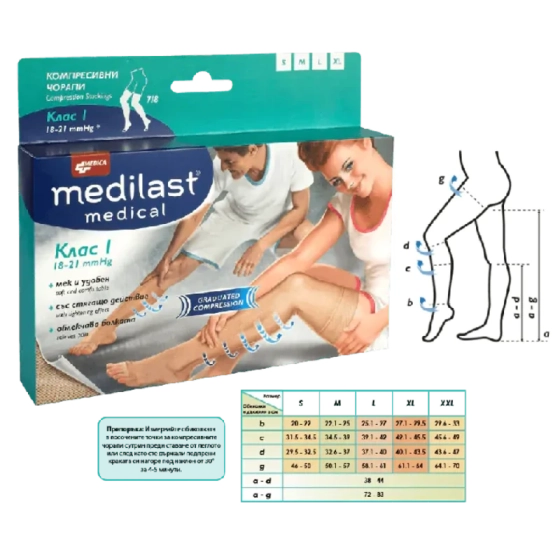 Medilast Medica компресивен чорап при разширени вени клас I 7/8 XL