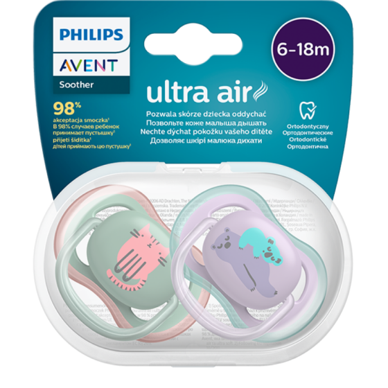 Ортодонтични залъгалки Ultra Air коте 6-18м. 2бр. Avent