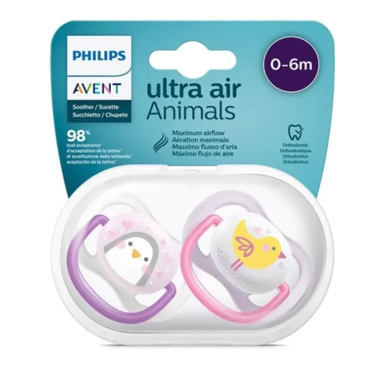 Ортодонтични залъгалки Ultra Air Animals Girl 0-6м. 2бр. Avent
