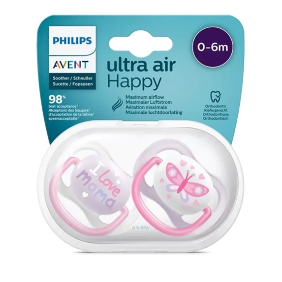 Ортодонтични залъгалки Ultra Air Happy Girl 0-6м. 2бр. Avent
