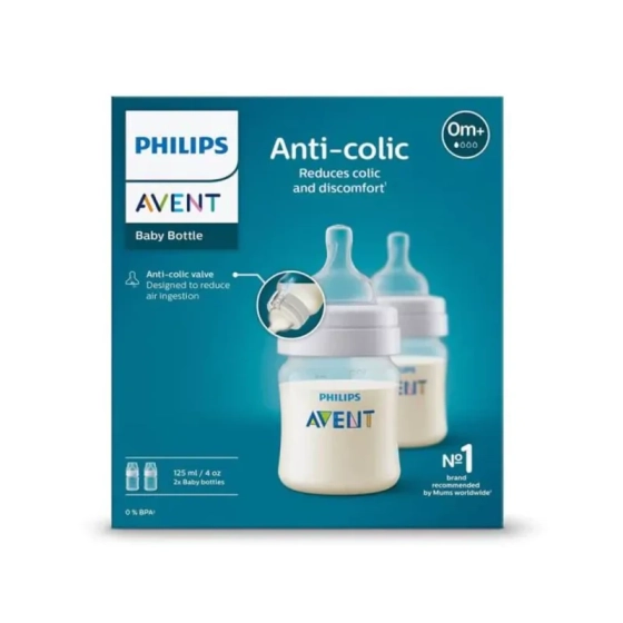 Бутилка Anti-Colic 125 мл биберон за новородено 1 дупка 0м+ х2 Avent