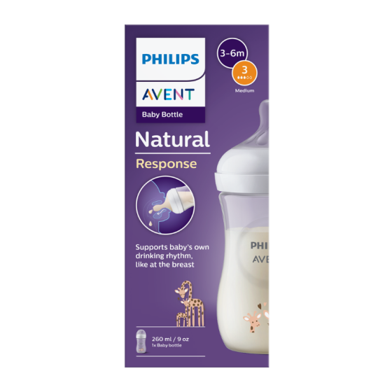 Бутилка Natural Response 260мл 3м-6м с биберон с поток 3 - картинка момиче Avent