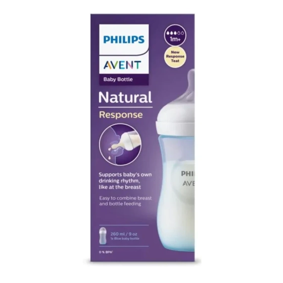 Бутилка Natural Response 260мл 1м+ с биберон с поток 3 - син цвят Avent