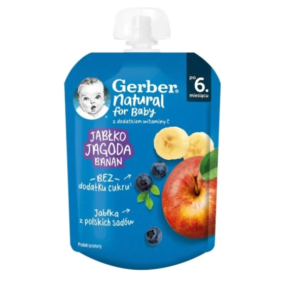 Gerber Natural for baby Храна за бебета Пюре от ябълка и боровинка, 80g, пауч