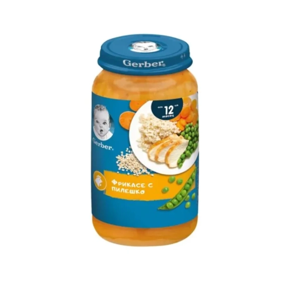 Gerber Храна за бебета Пюре Фрикасе с пилешко от 12-ия месец, 250g, бурканче