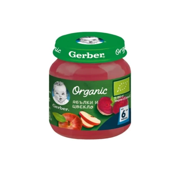 Gerber Organic Храна за бебета Пюре от ябълки и цвекло от 6-ия месец, 125g, бурканче