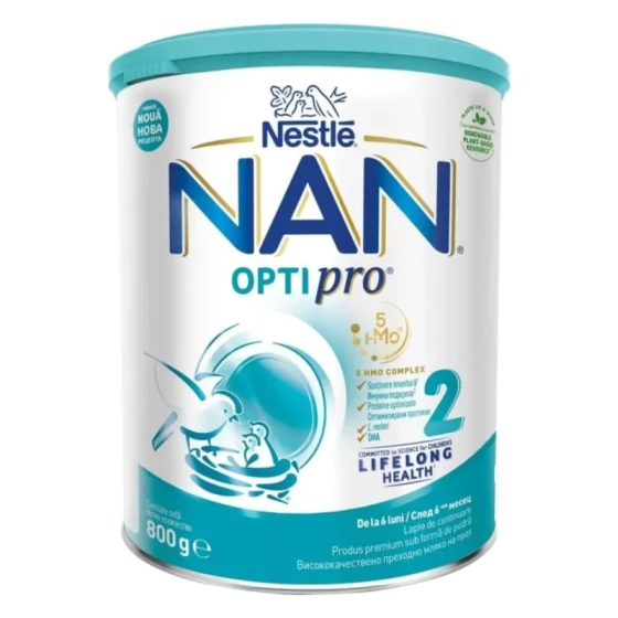 Nestle NAN Optipro 2 HM-O Висококачествено обогатено преходно мляко на прах 6+ месеца 800г