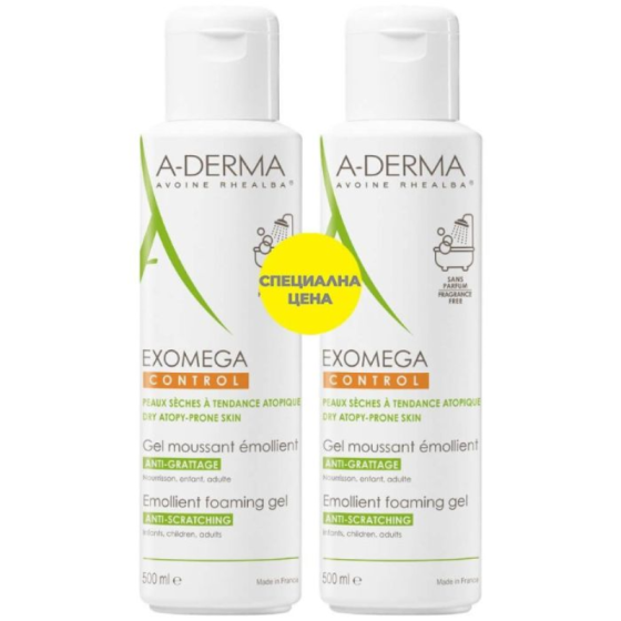 A-Derma дуо екзомега контрол емолиентно пенещ се гел 500мл х2