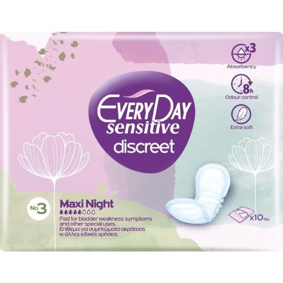 Everyday Sensitive Discreet Maxi Night Нощни превръзки за специална употреба x10 бр