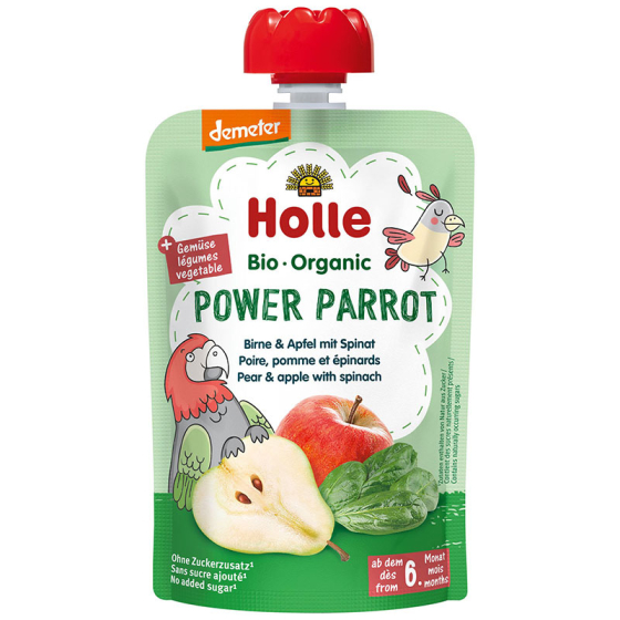 Holle Био пюре пауч с круша, ябълка и спанак 6+месеца 100г