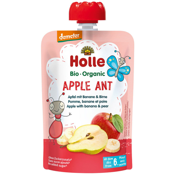 Holle Био пюре пaуч с ябълка, банан и круша 6+ месеца 100г