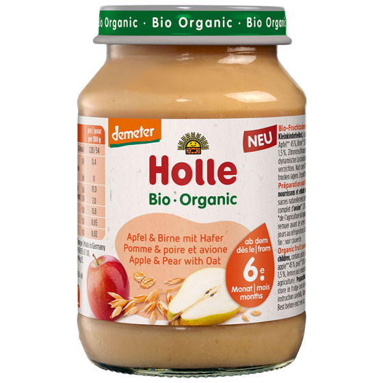 Holle Био пюре с ябълка, круша и овес 6+ месеца 190г