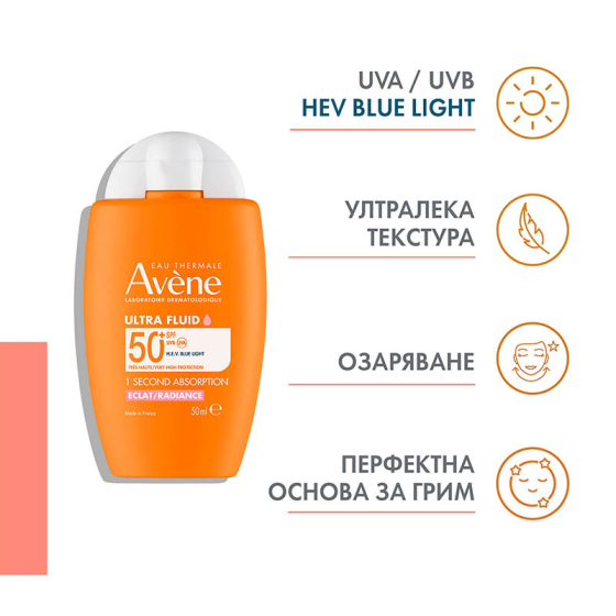 Avene Radiance Слънцезащитен озаряващ крем за градски условия SPF50+ 50мл