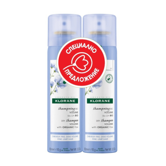 Klorane Лен Сух шамапон за обем за фина коса 2х150мл