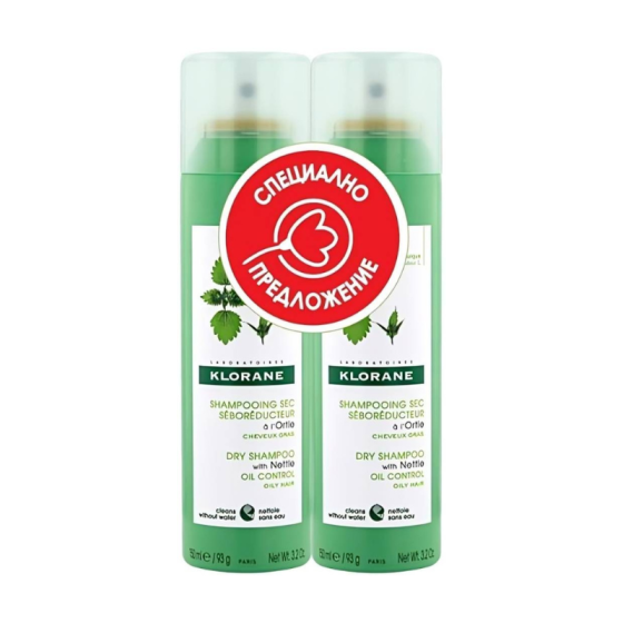 Klorane Коприва Сух шампоан за мазен скалп 2х150мл