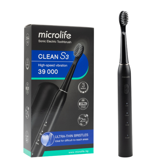 Microlife Clean S3 Sonic електрическа четка за зъби с 3 режима на работа и безжично зареждане