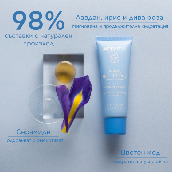 Apivita aqua beelicious хидратиращ крем с богата текстура с мед и цветя 40мл