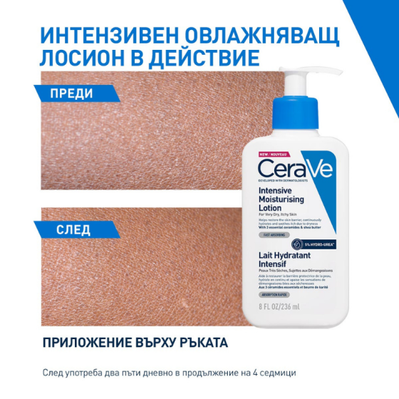 CeraVe Интензивен хидратиращ лосион с Хидроурея 5% за лице и тяло 473мл