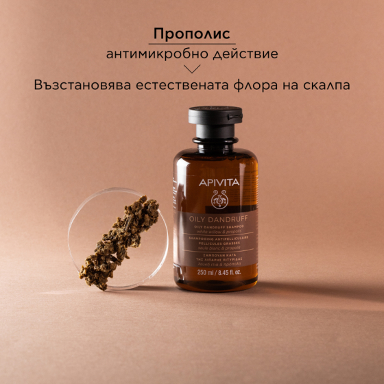 Apivita шампоан против мазен пърхот с бяла върба и прополис 250ml