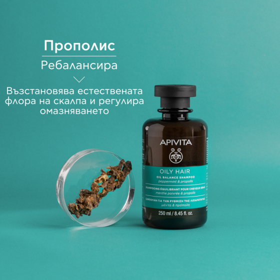 Apivita шампоан за контрол на омазняването с мента и прополис 250мл