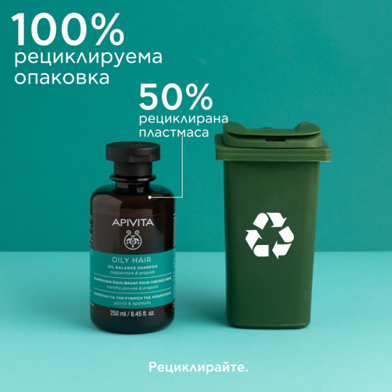 Apivita шампоан за контрол на омазняването с мента и прополис 250мл