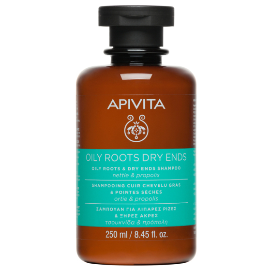 Apivita шампоан за мазни корени и сухи краища на косата с коприва и прополис 250ml