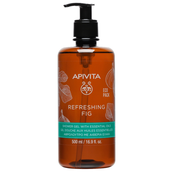 Apivita refreshing нежен почистващ и тонизиращ душ гел със смокиня и етерични масло 500ml