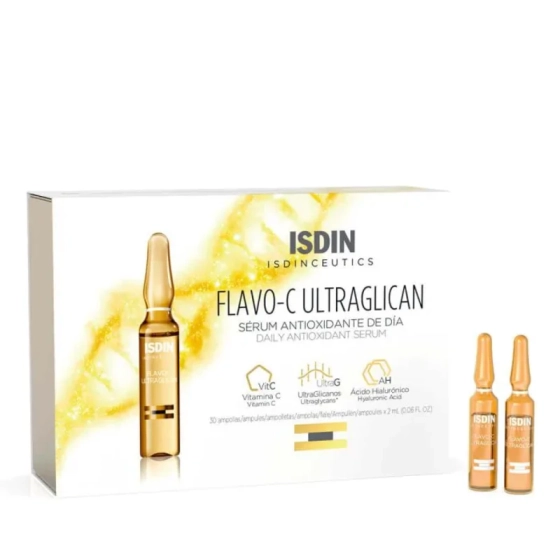 Isdin isdinceutics flavo-c ultraglican дневен антиоксидантен серум 2мл х10 ампули