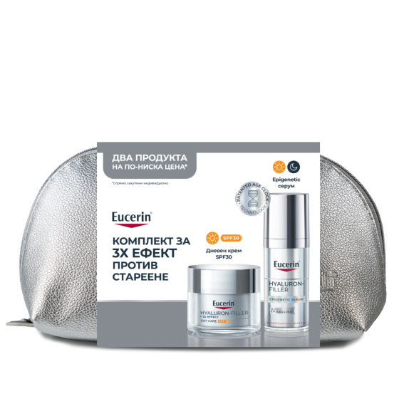 Комплект Eucerin Epigenetic серум 30мл + Hyaluron-Filler Дневен крем SPF30 50мл