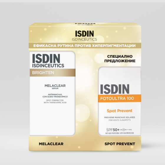 Комплект Isdin Melaclear Серум 30мл + FotoUltra 100 Spot Prevent Слънцез.флуид SPF50+ 50мл