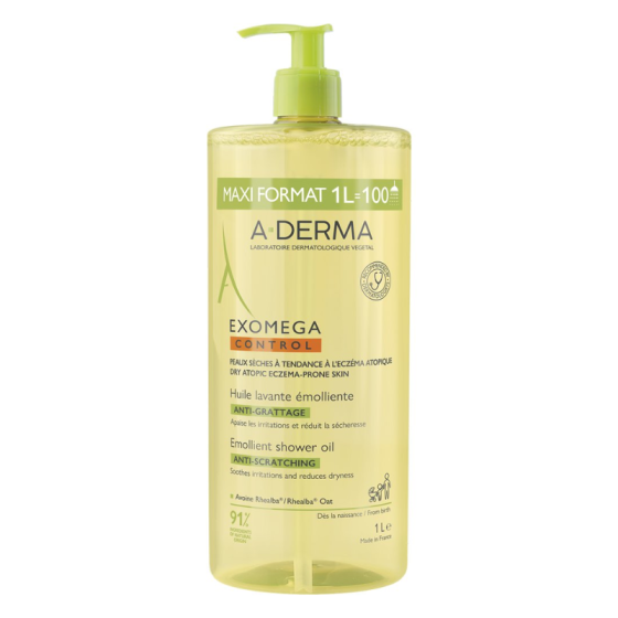 A-Derma Exomega Control Емолиентно душ олио срещу разчесване 1л