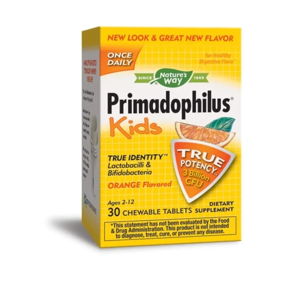 Primadophilus Kids портокал дъчащи таблeтки пробиотик х30 Nature's Way