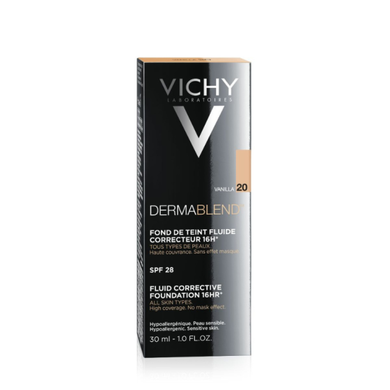 Vichy dermablend фон дьо тен 20 флуид коригиращ 30мл./ванилия/ 572385, Годен до: 31.3.2027 г.