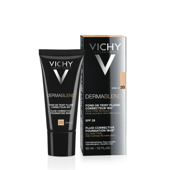 Vichy dermablend фон дьо тен 20 флуид коригиращ 30мл./ванилия/ 572385, Годен до: 31.3.2027 г.
