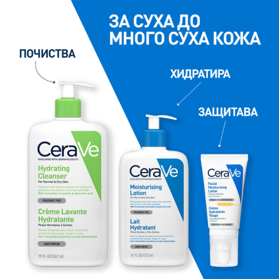 Cerave хидратиращ лосион за лице и тяло, суха към много суха кожа, деца и възрастни 473мл.597395